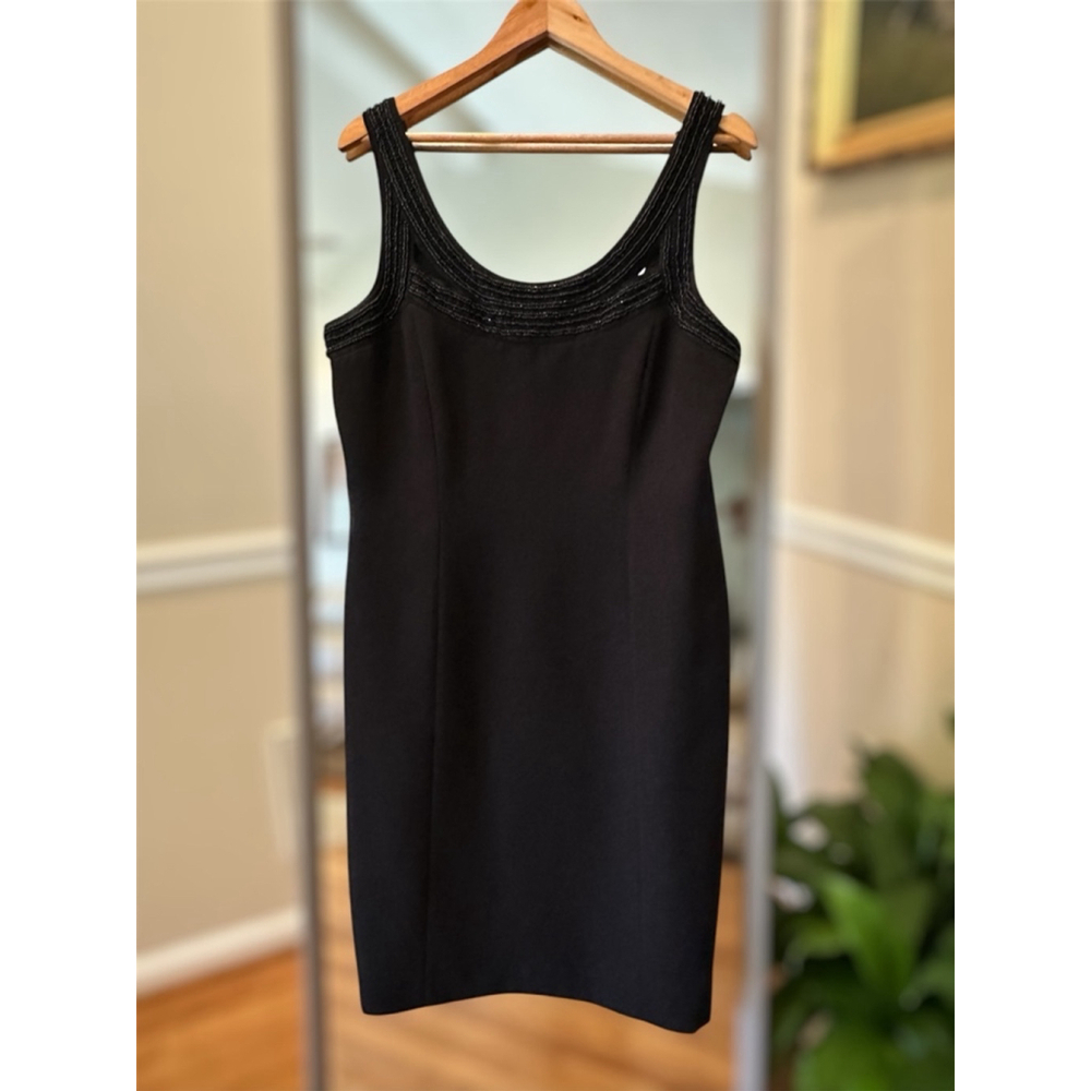 Antonio Melanie Black Beaded Neck Sheath Dress Size 14